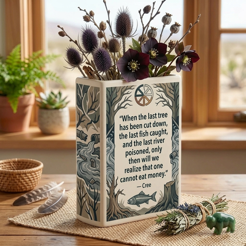 DS260320M11 When the last tree Native American Ceramic Book-Shaped Vase