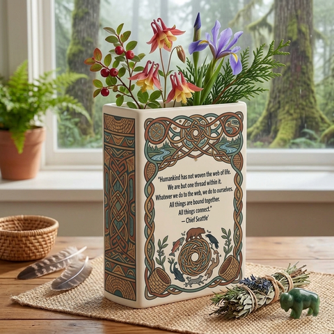 DS260320M14 Humankind has not woven Native American Ceramic Book-Shaped Vase