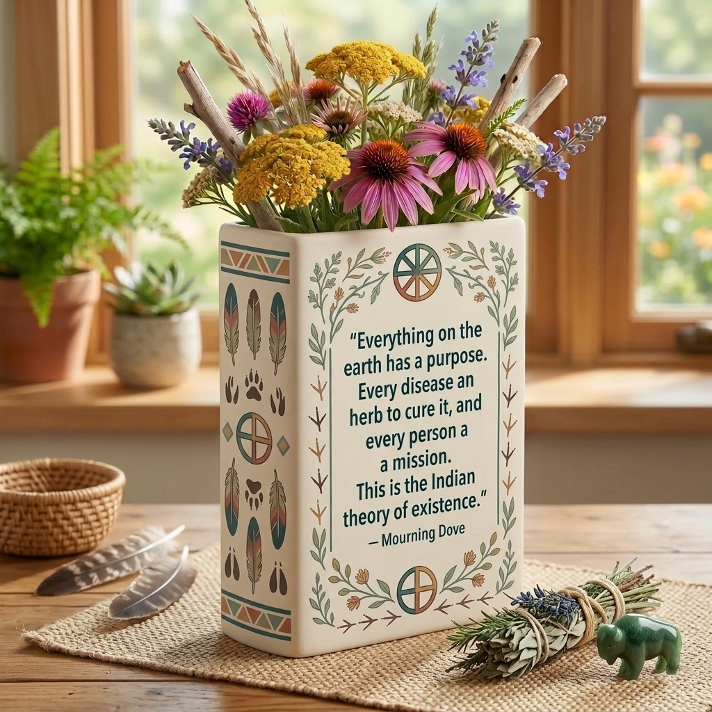 DS260320M15 Everything on the earth Native American Ceramic Book-Shaped Vase