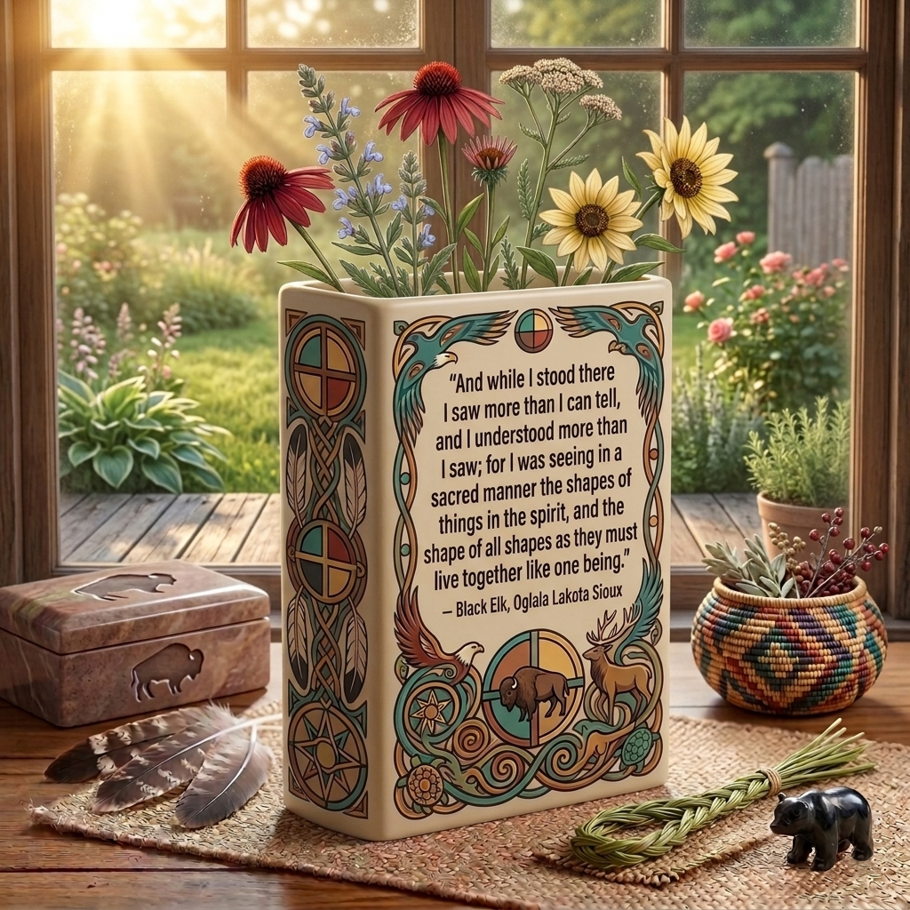 DS260320M16 And while I stood Native American Ceramic Book-Shaped Vase