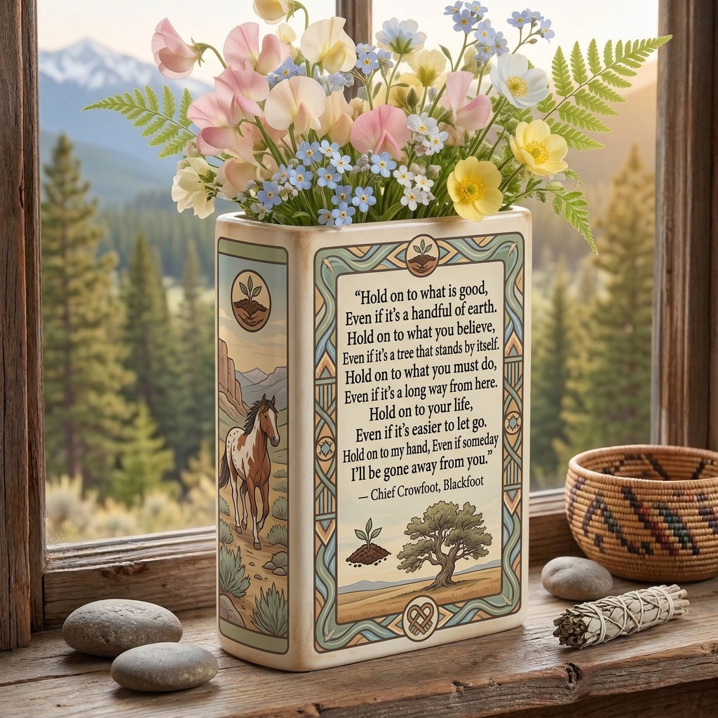 DS260320M17 Hold on to what is good Native American Ceramic Book-Shaped Vase