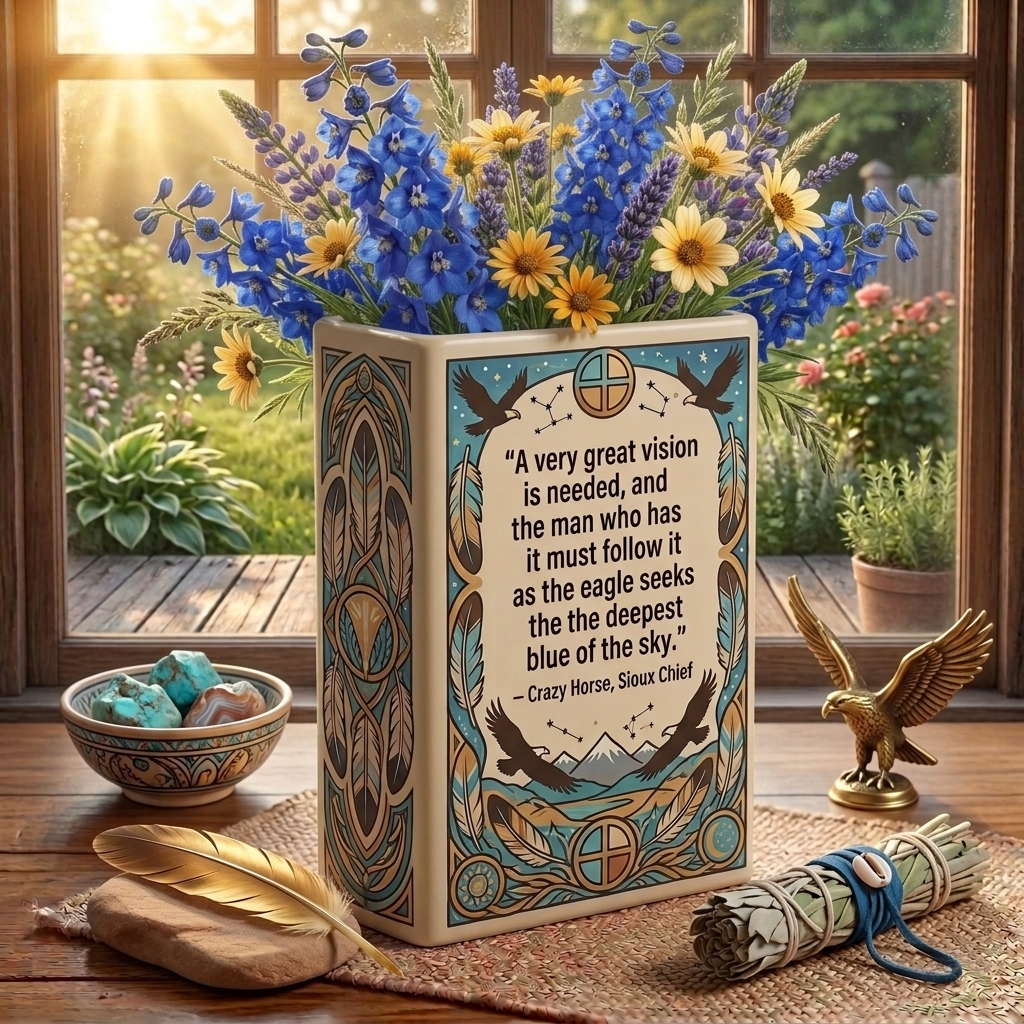 DS260320M18 A very great vision is needed Native American Ceramic Book-Shaped Vase