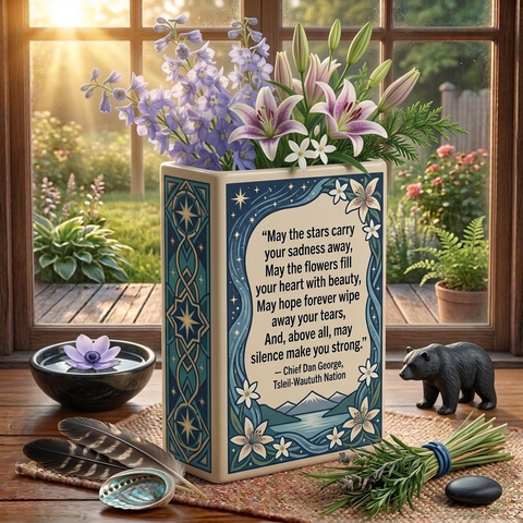 DS260320M20 May the stars carry your sadness Native American Ceramic Book-Shaped Vase
