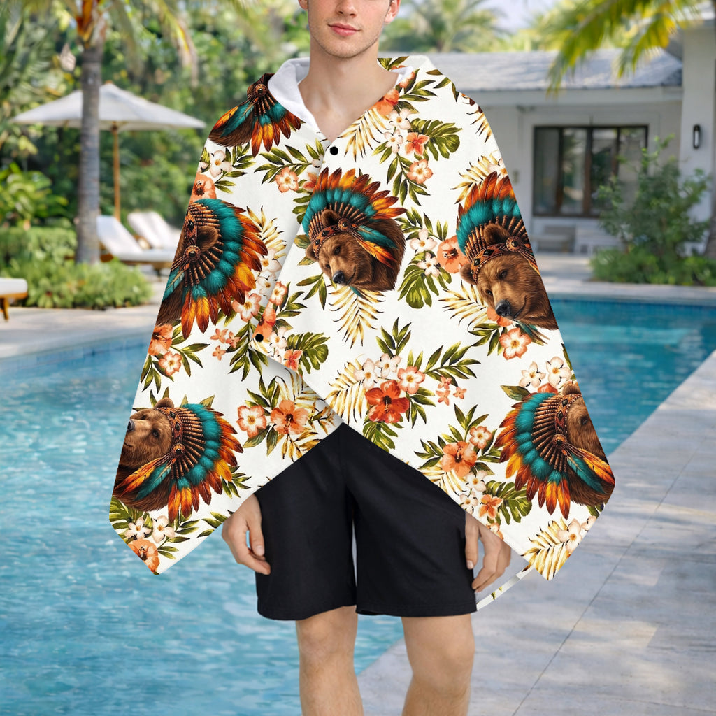 DS260407M01 Bear Chief Tropical Native American Hooded Towel Poncho