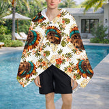DS260407M01 Bear Chief Tropical Native American Hooded Towel Poncho