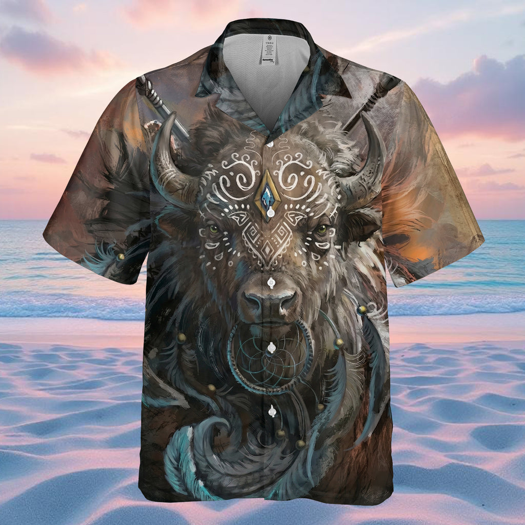 DS260408M01 Bison Warrior Native American Hawaiian Shirt 3D