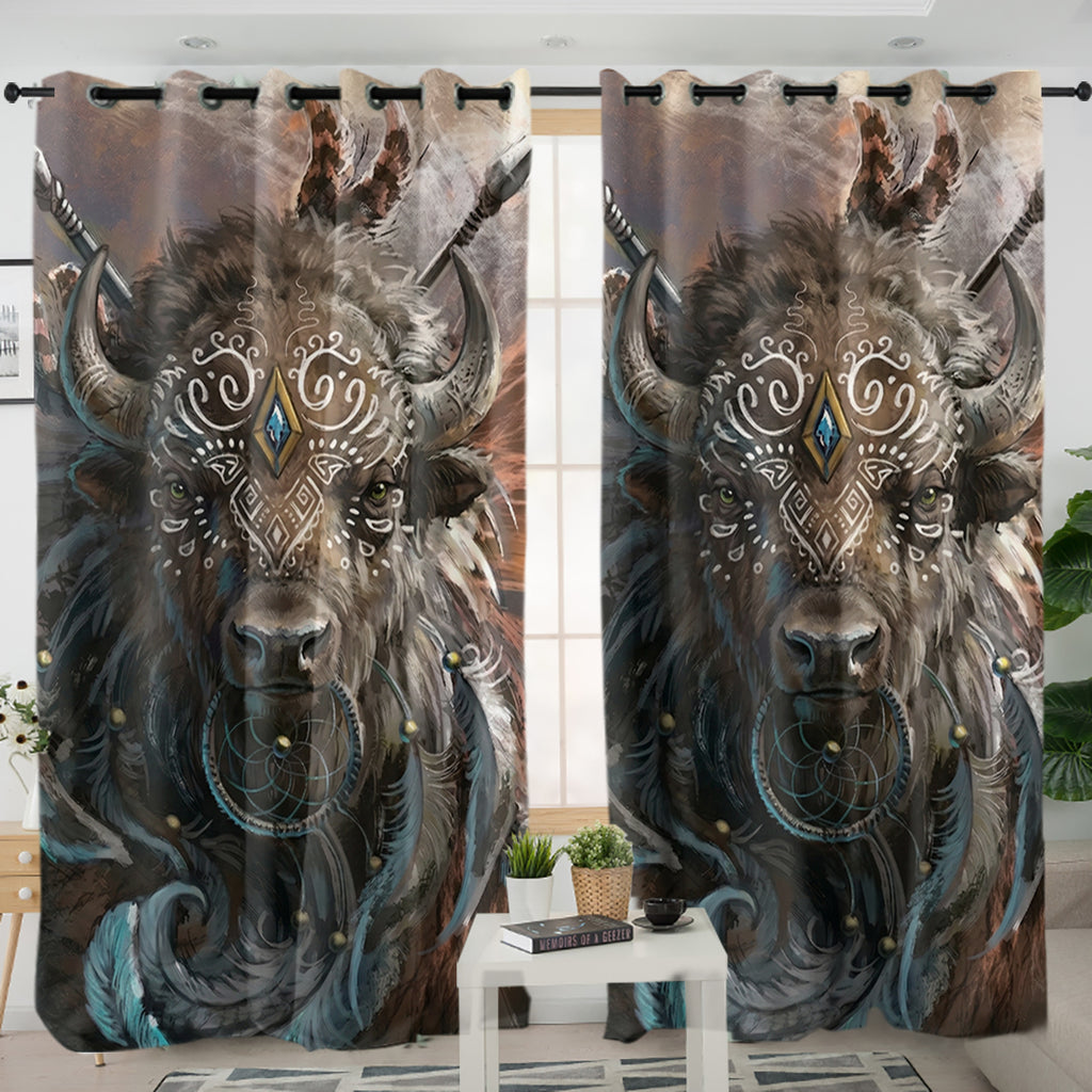 DS260408M01 Bison Warrior Native American Living Room Curtain