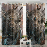 DS260408M01 Bison Warrior Native American Living Room Curtain