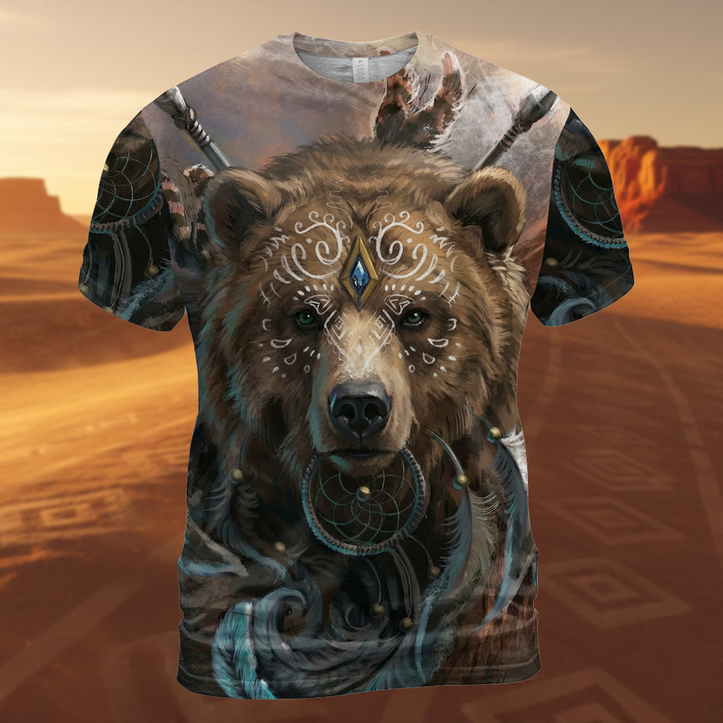 DS260408M02 Bear Warrior Native American 3D T-shirt