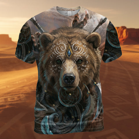 DS260408M02 Bear Warrior Native American 3D T-shirt