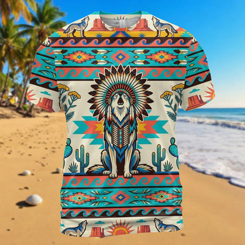 DS260408M07 Wolf Native American 3D T-shirt