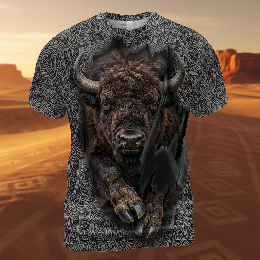 DS260408M09 Bison Native American 3D T-shirt