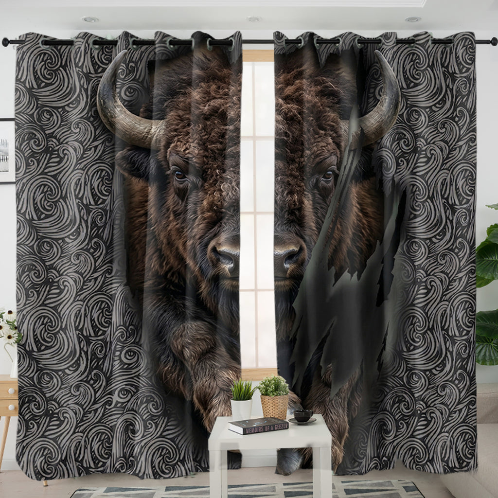 DS260408M09 Bison Native American Living Room Curtain