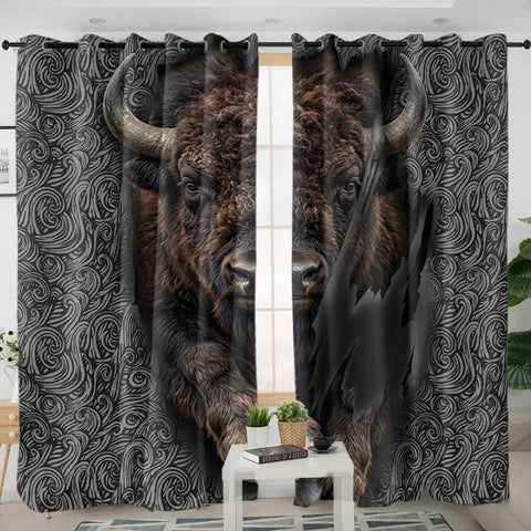 DS260408M09 Bison Native American Living Room Curtain