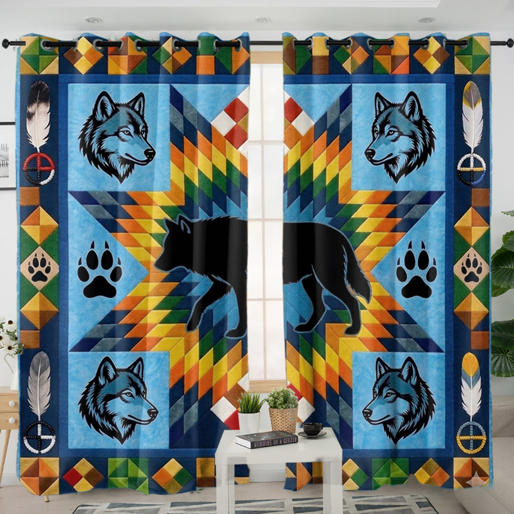 DS260409M03 Wolf Native American Living Room Curtain