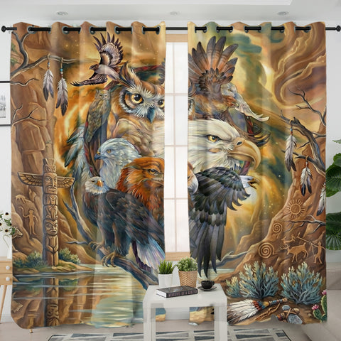 DS260409M04 Animals Native American Living Room Curtain