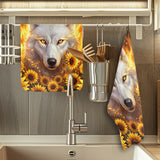 DS260425M02v2 Wolf Fire Native American Kitchen Dish Towel Set of 2
