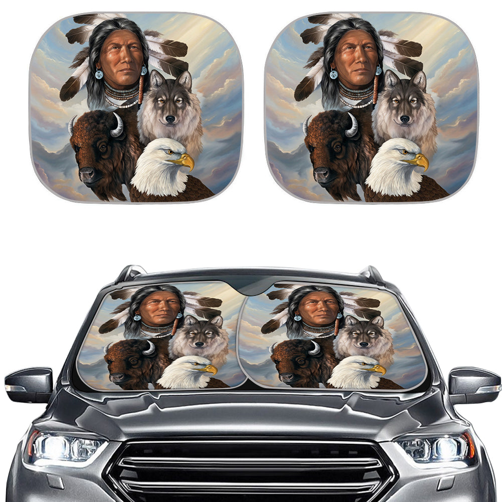 DS260429M01 Chief and Animals Native American Auto Sun Shades 2pcs