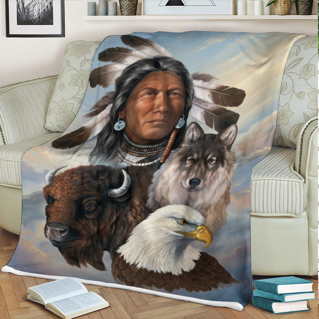 DS260429M01 Chief and Animals Native American Fleece Blanket