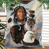 DS260429M01 Chief and Animals Native American Fleece Blanket