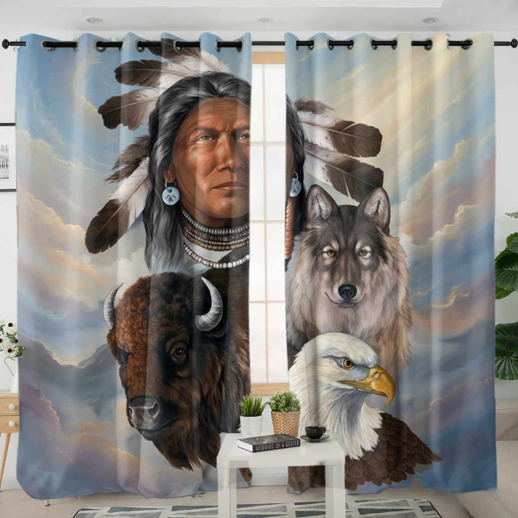DS260429M01 Chief and Animals Native American Living Room Curtain