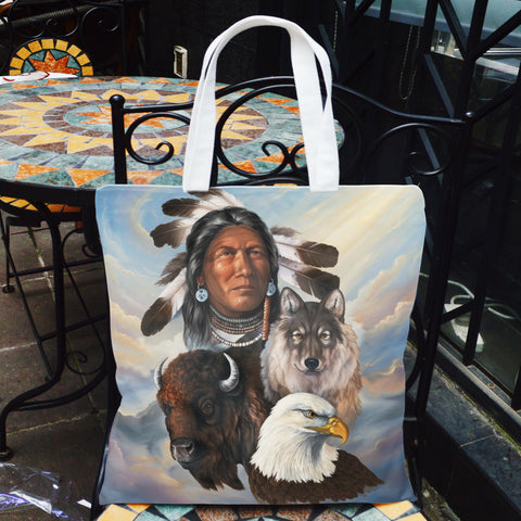 DS260429M01 Chief and Animals Native American Tote Canvas Bag