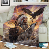 DS260429M02 Chief and Animals Native American Fleece Blanket