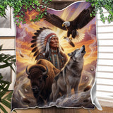 DS260429M02 Chief and Animals Native American Fleece Blanket