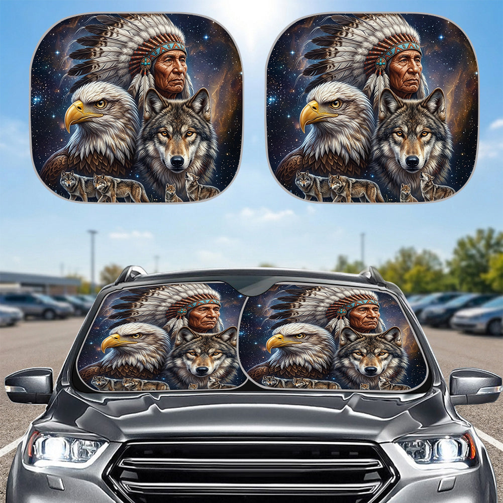 DS260429M03 Chief and Animals Native American Auto Sun Shades 2pcs