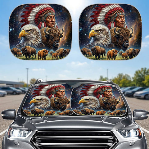 DS260429M04 Chief and Animals Native American Auto Sun Shades 2pcs