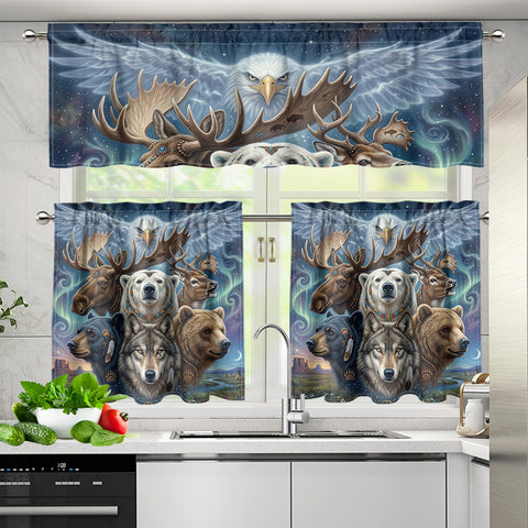 DS260429M05 Animals Native American Curtain Valance and Kitchen Tiers Set