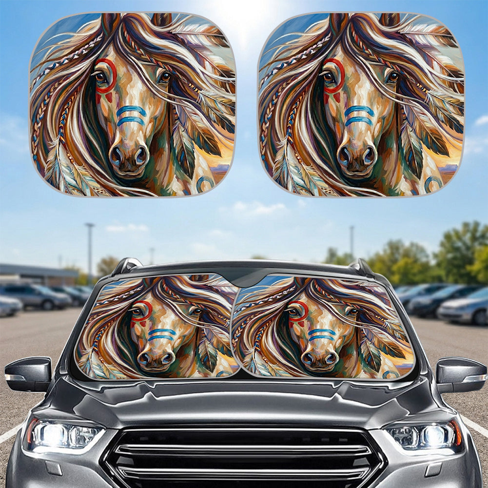 DS260429M07 Horse Native American Auto Sun Shades 2pcs