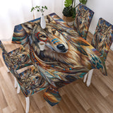 DS260429M08 Wolf Chief Native American 5pcs Dining Table Set - Tablecloth