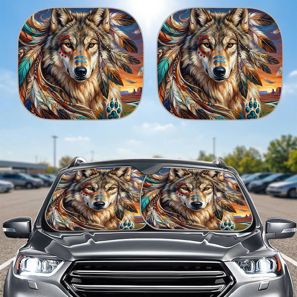 DS260429M08 Wolf Native American Auto Sun Shades 2pcs
