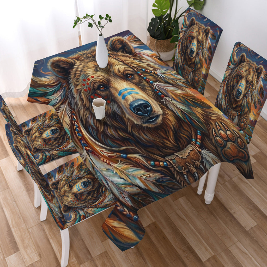 DS260429M09 Bear Chief Native American 5pcs Dining Table Set - Tablecloth