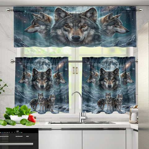 DS260505M01 Wolves Moon Native American Curtain Valance and Kitchen Tiers Set