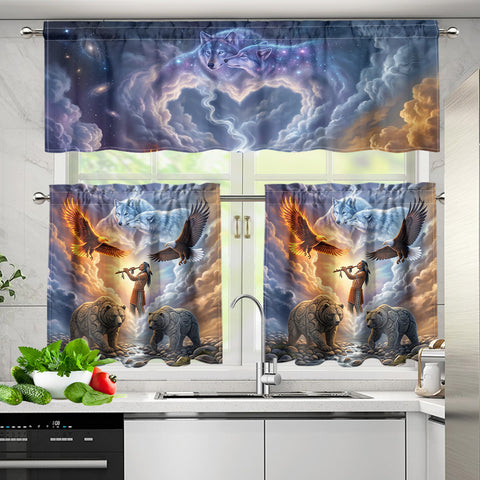 DS260506M02 Chief Animals Soul Native American Curtain Valance and Kitchen Tiers Set