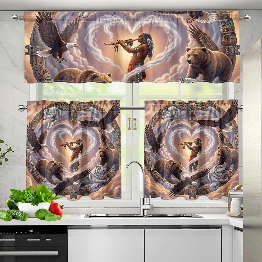 DS260506M03 Chief Animals Soul Native American Curtain Valance and Kitchen Tiers Set