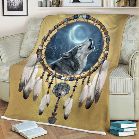 DS260506M05 Dreamcatcher Wolf Native American Fleece Blanket