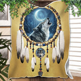 DS260506M05 Dreamcatcher Wolf Native American Fleece Blanket