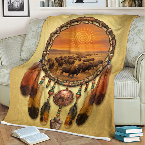 DS260506M06 Dreamcatcher Bison Native American Fleece Blanket