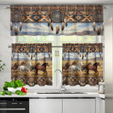 DS260508M02 Running Horses Native American Curtain Valance and Kitchen Tiers Set