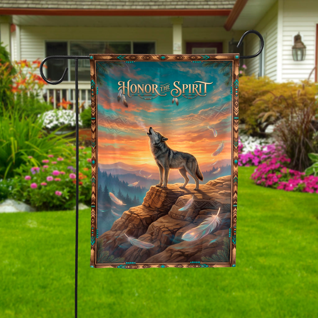DS260518M03 Wolf Honor Spirit Native American Garden Flag