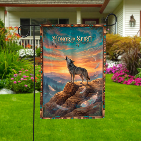 DS260518M03 Wolf Honor Spirit Native American Garden Flag