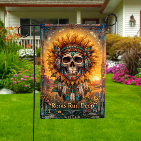 DS260518M08 Skull Sunflower Native American Garden Flag