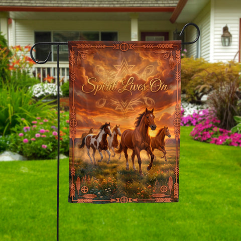 DS260518M10 Horses Spirit Native American Garden Flag