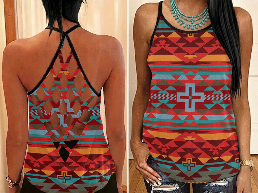 DS260519M02 Native American Criss-Cross Open Back Tank Top