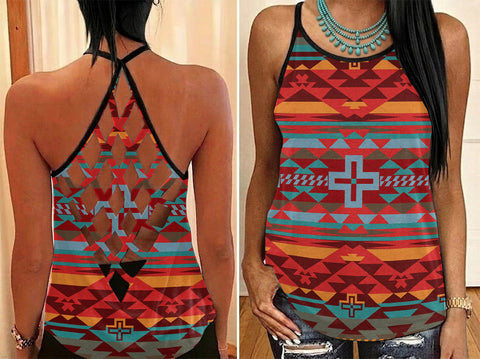 DS260519M02 Native American Criss-Cross Open Back Tank Top