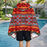 DS260519M02 Orange Pattern Native American Hooded Towel Poncho