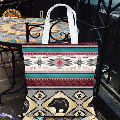 DS260519M03 Bear Native American Tote Canvas Bag